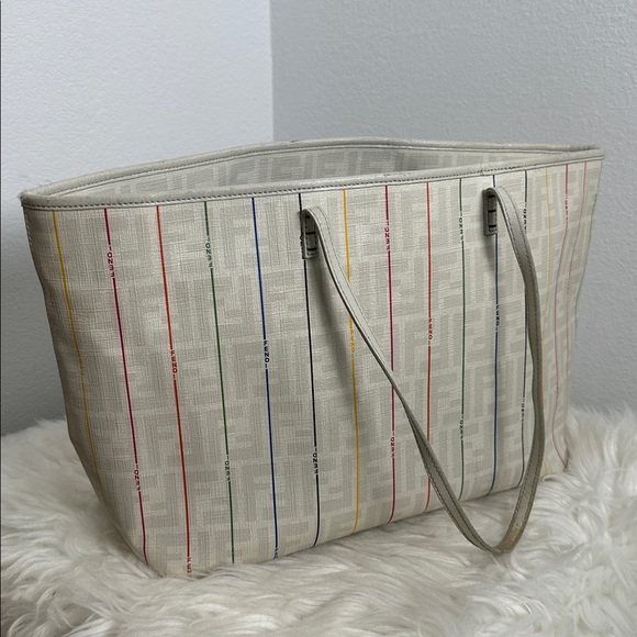 💯Authentic FENDI 
Zucca Spalmati Striped Large Roll Tote White Multicolor🍀 - Picture 15 of 15